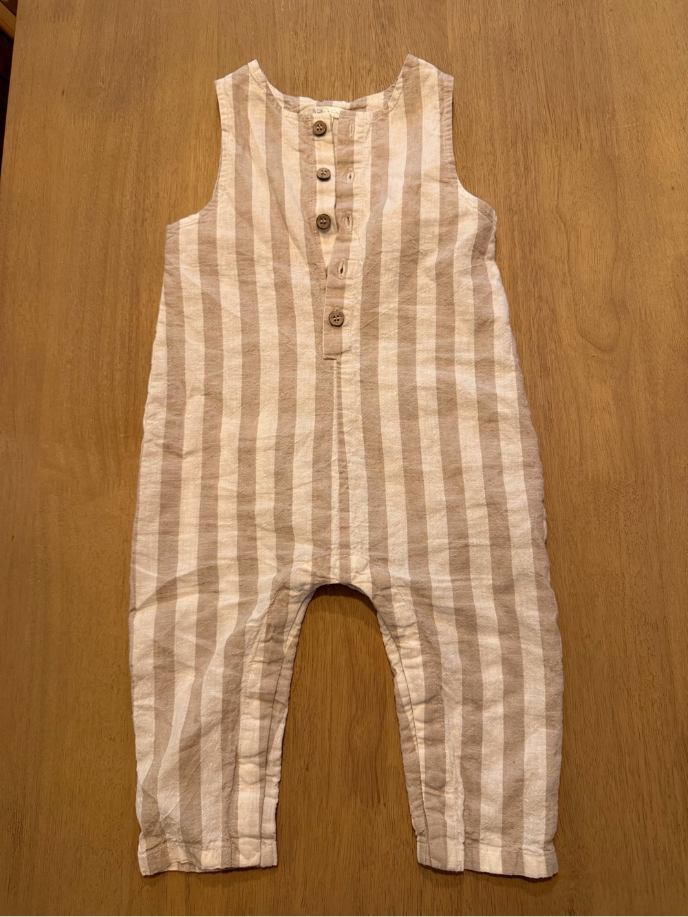 Rylee + Cru Beige and White Striped Linen Romper